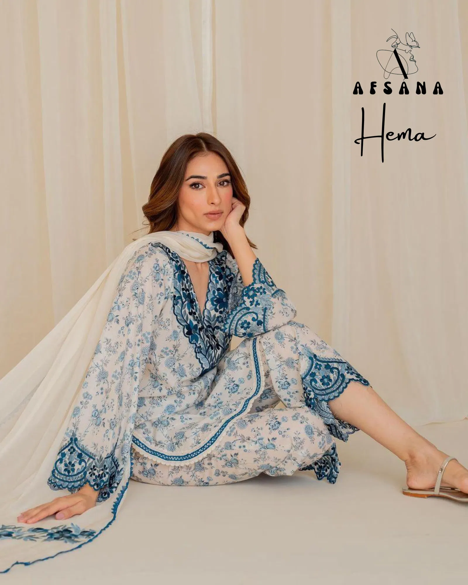 Hema By Afsana Embroidery Patch Muslin Pakistani Readymade Suits Wholesale Online